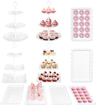Mwellewm 10Pcs Cupcake Stand,Dessert Table Display Set, 4 White 3 Tired Cake Stand 6 Plastic Serving Trays for Party Cookie Rack Desert Tower Holder for Wedding Decor Baby Shower Tea Party Decorations