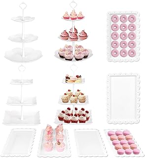 Mwellewm 10Pcs Cupcake Stand,Dessert Table Display Set, 4 White 3 Tired ...