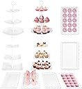 Mwellewm 10Pcs Cupcake Stand,Dessert Table Display Set, 4 White 3 Tired Cake Stand 6 Plastic Serving Trays for Party Cookie Rack Desert Tower Holder for Wedding Decor Baby Shower Tea Party Decorations