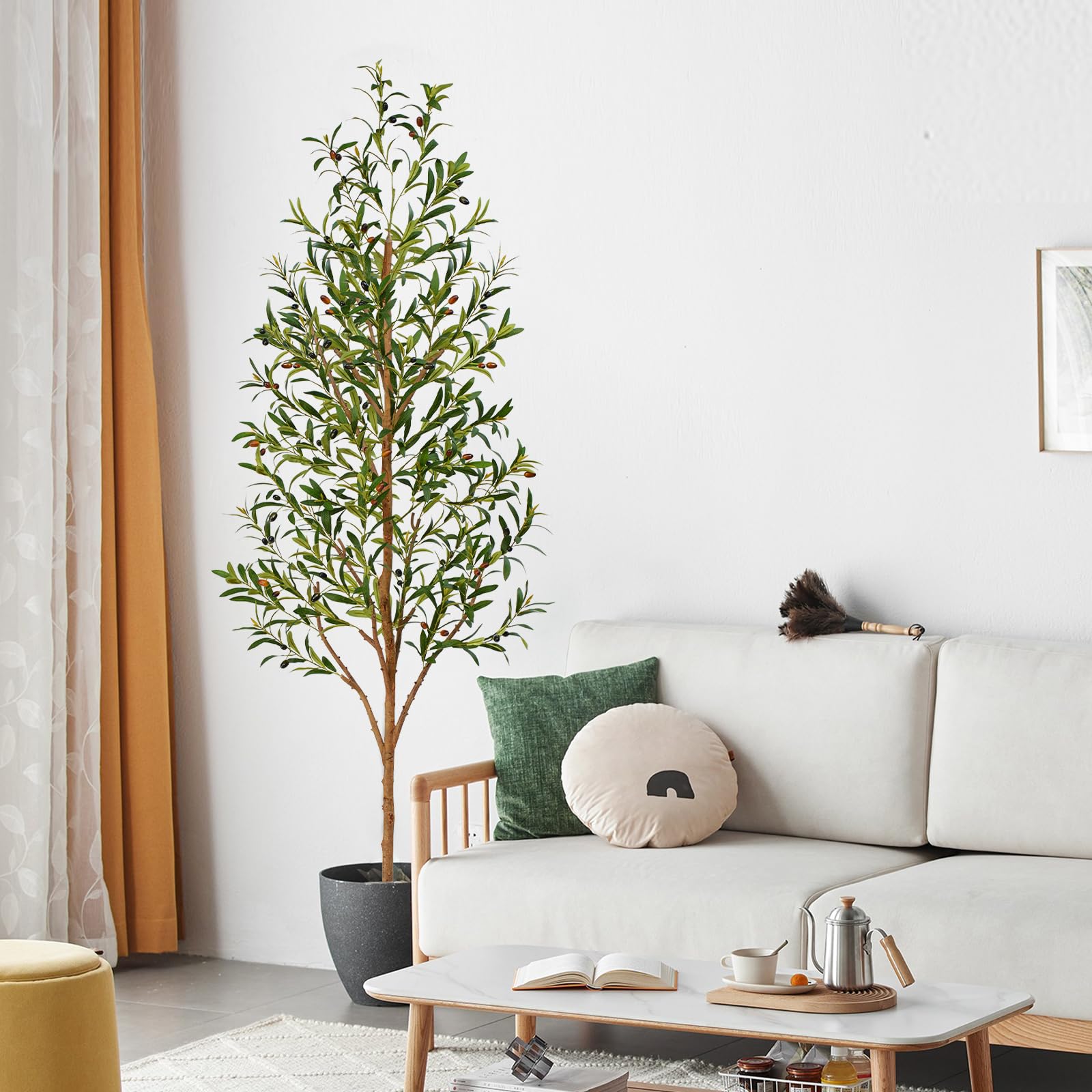 Olivo Pianta Artificiale 210cm alta con Tronchi Natural, Piante Finte da Interno Grandi Ha 756 Foglie e 54 Frutti, Albero Artificiale Interni Per Soggiorno Ufficio Giardino Dec