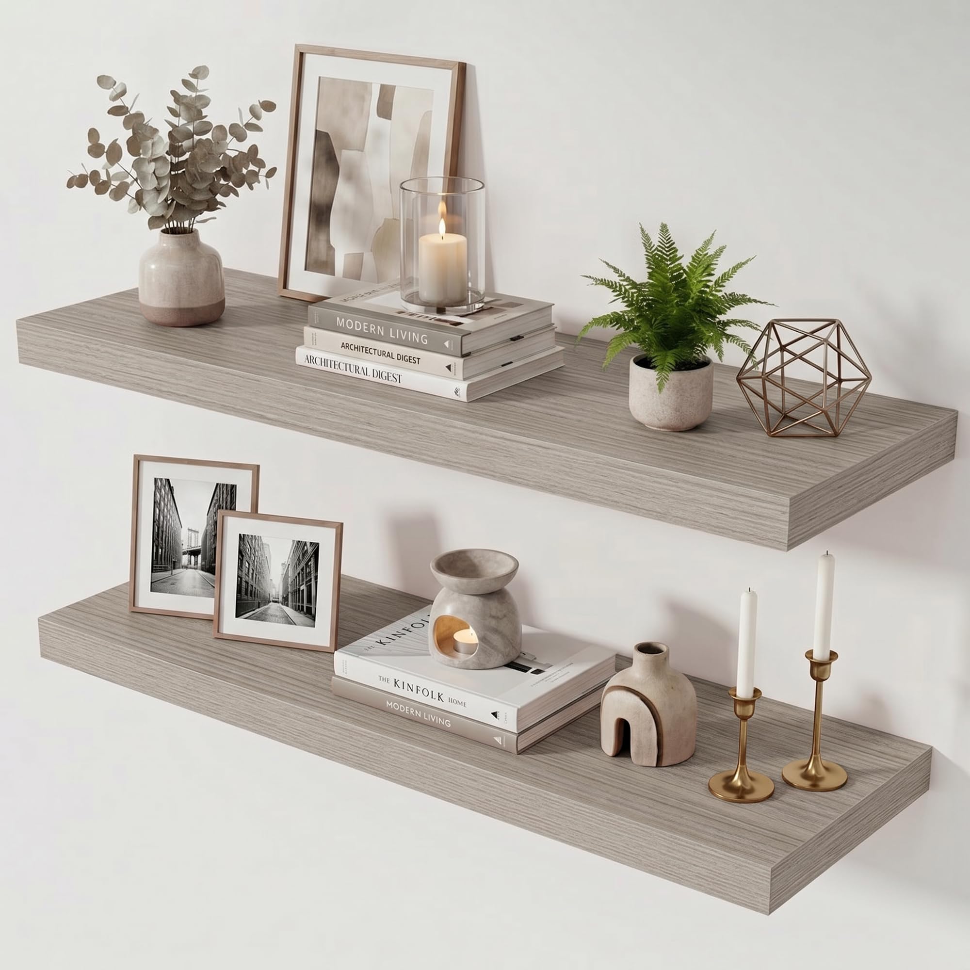 36 Inch Floating Shelves for Wall Set of 2,12 inch Deep Grey Wall Shelves