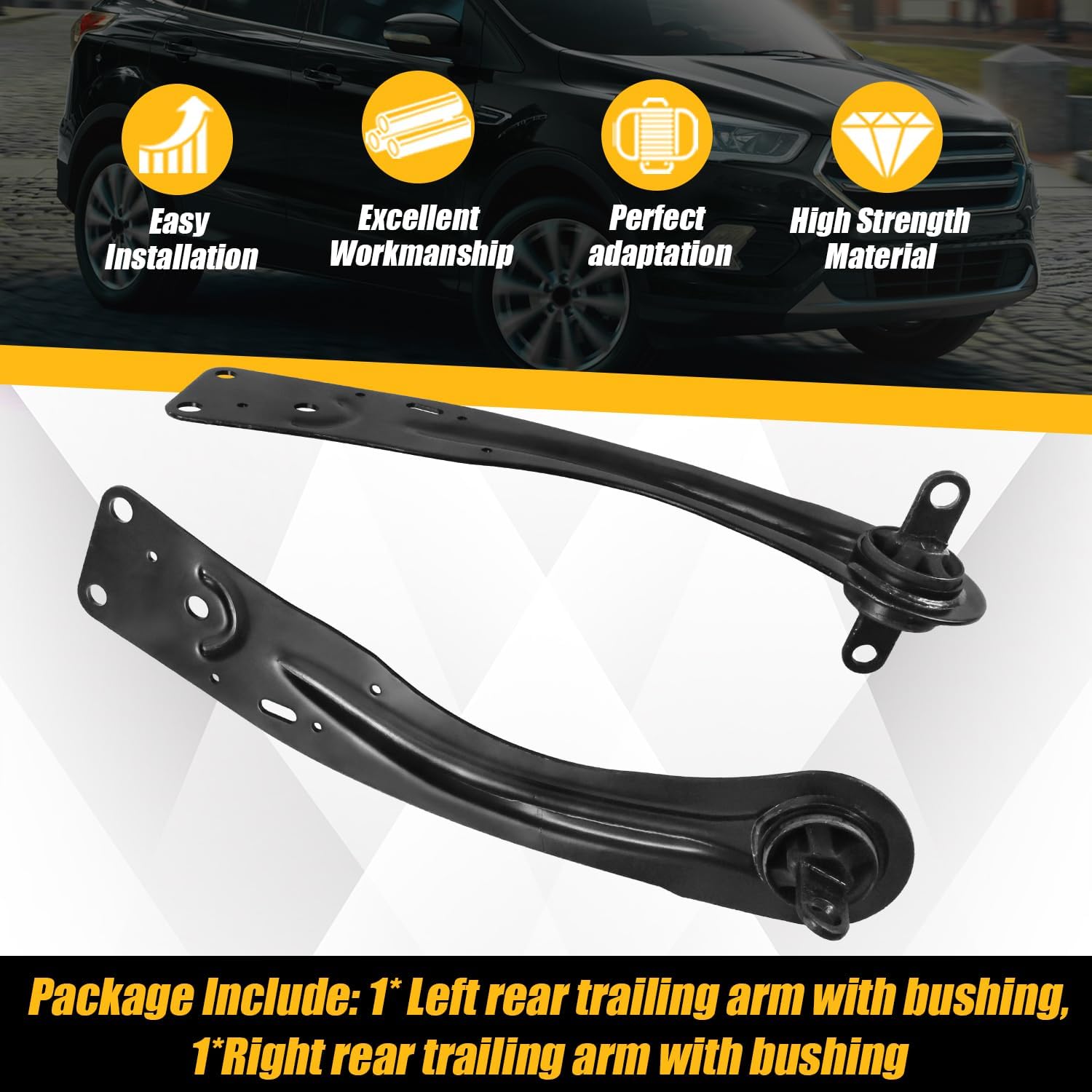 CV6Z5808A CV6Z5808B Rear Left and Right Trailing Control Arms and Bushing Both Sides With Bushing Compatible with Ford Escape 2013-2019 Replaces 528-041 527-998 Rear Driver and Passenger Side