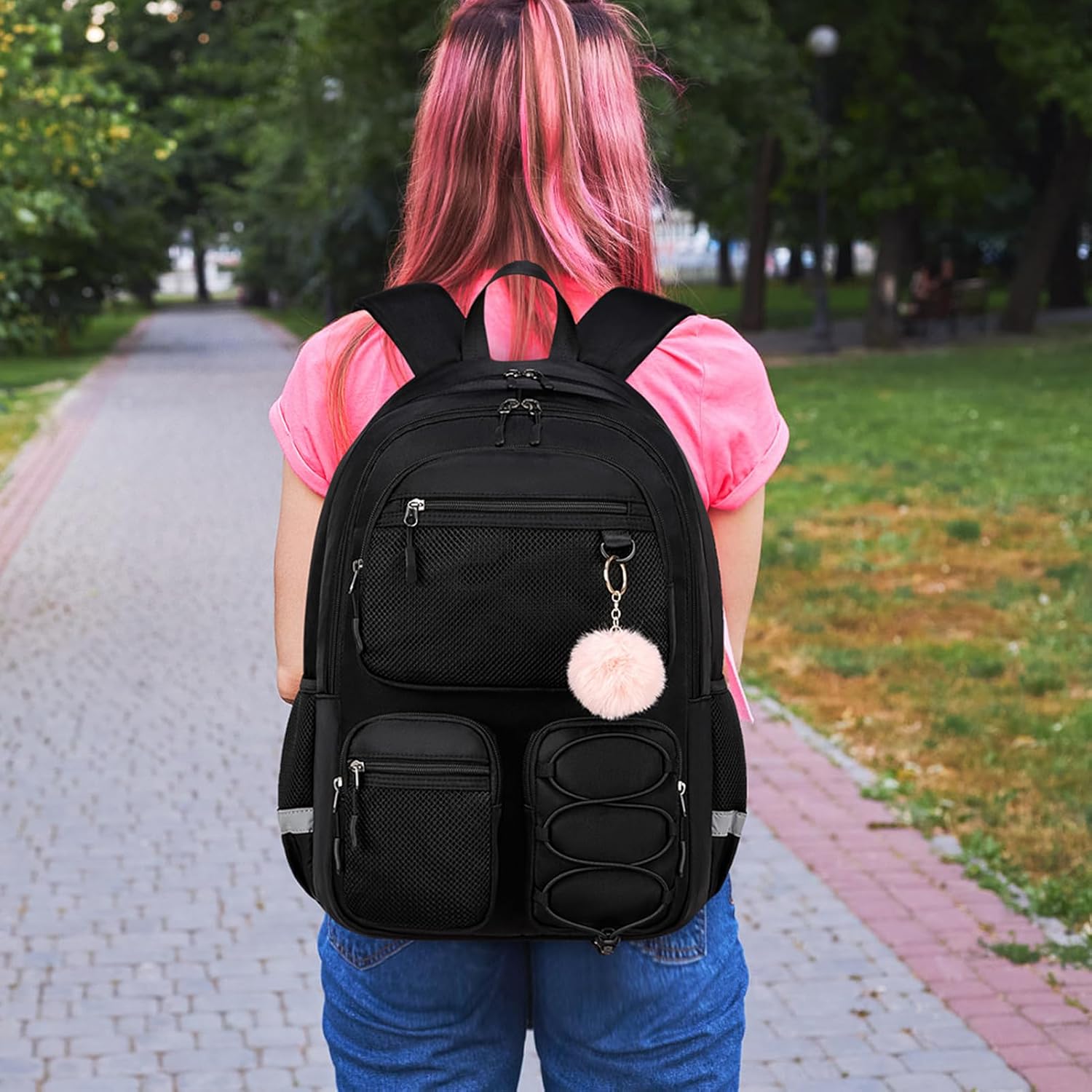 School Backpack for Teen Girls, Cute College Back Pack for Women, Kids Backpack for Girls, Middle Students School BookBag, 15.6 Inch Laptop Bag Travel Back Pack, Black - Image 7