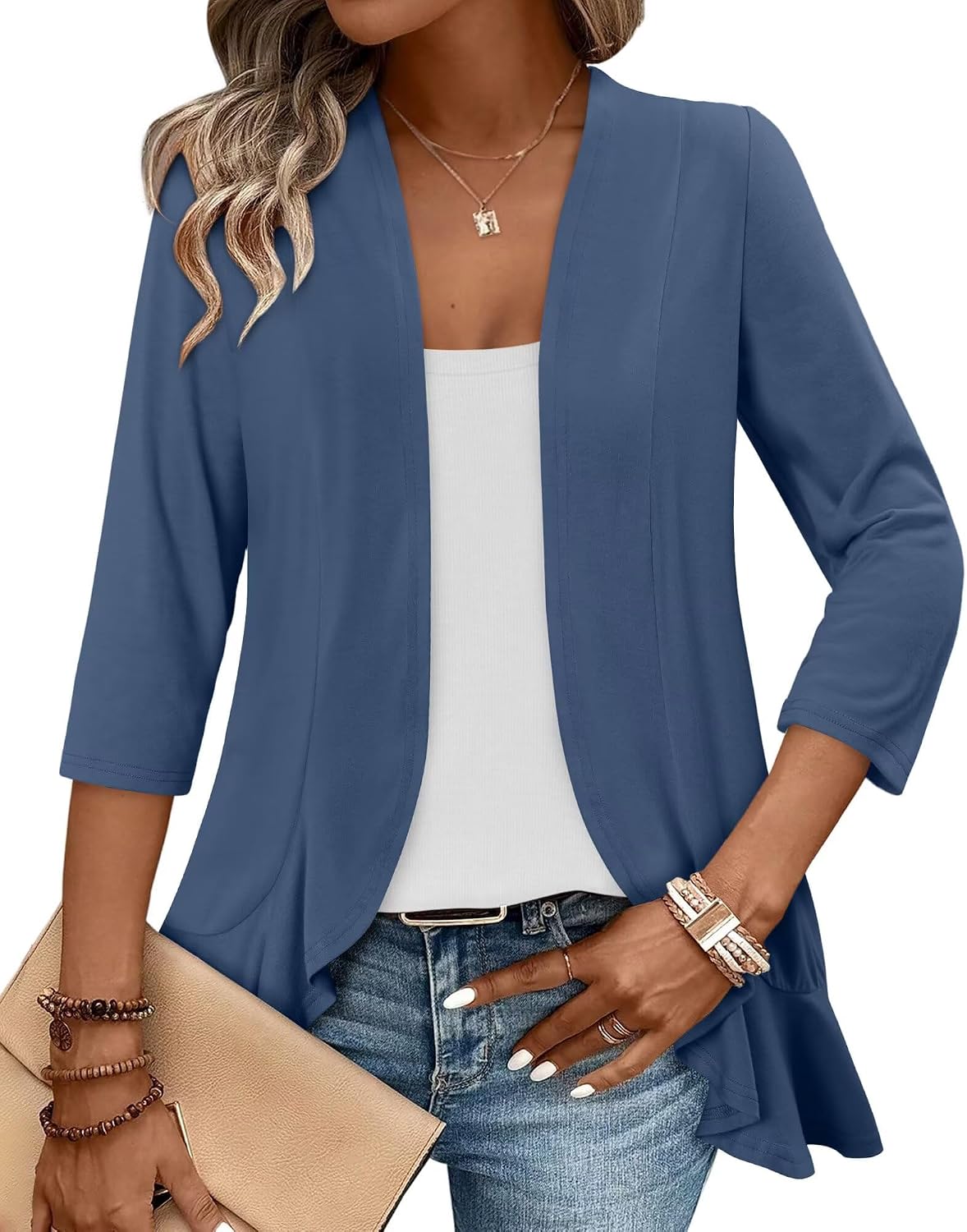 Magritta Womens 3/4 Sleeve Cardigan Casual Lightweight Kimono S-3XL image 2