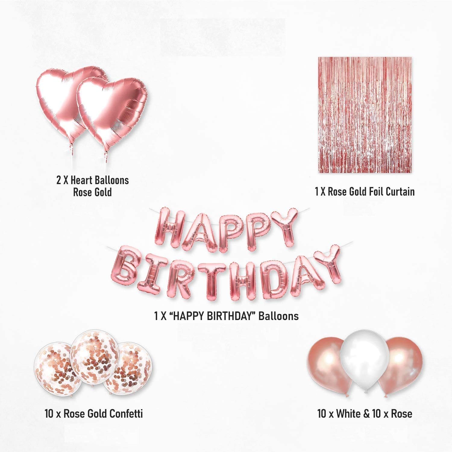 Buy Theme My Party Rose Gold Happy Birthday Balloons Banner Set for Her ...
