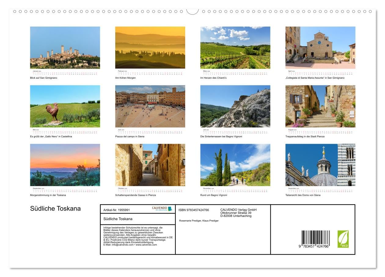 Südliche Toskana (hochwertiger Premium Wandkalender 2026 DIN A2 quer), Kunstdruck in Hochglanz: Die Toskana ist ein traumhaftes Wandergebiet. (CALVENDO Orte)