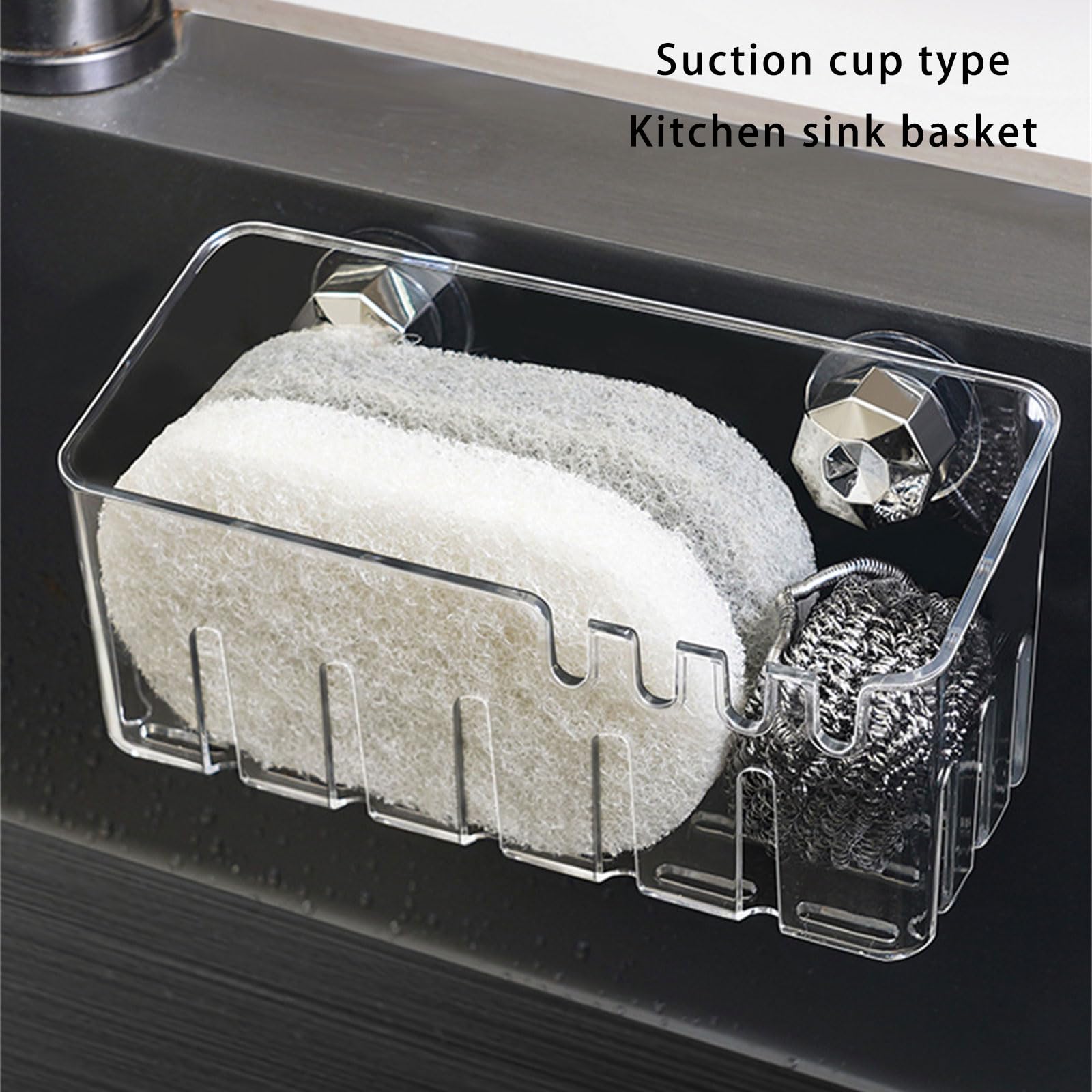 Porta spugna con ventosa per lavabo, organizer da cucina, robusta plastica, fori di drenaggio moderno