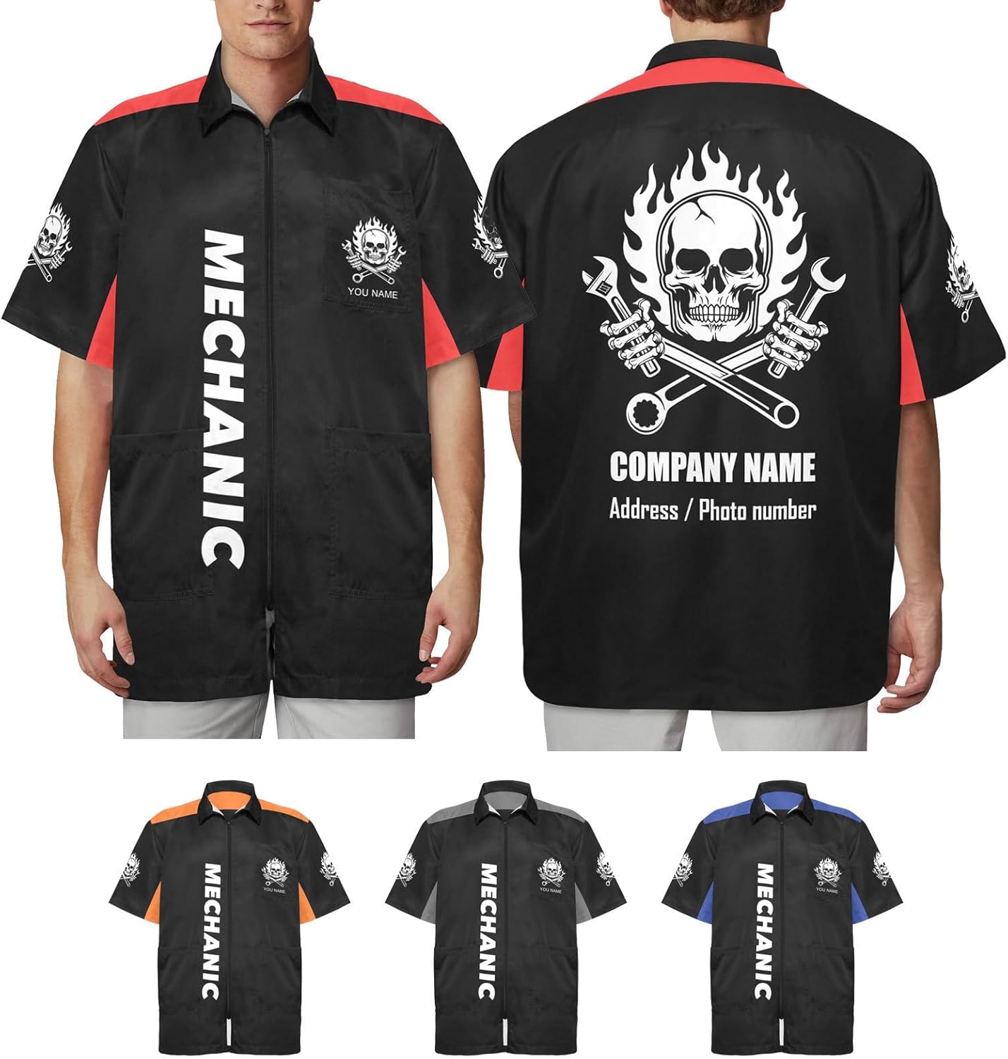 Personalized Mechanic Work Jacket with Logo – Short Sleeve Automotive Technician Zipper Workwear Uniform