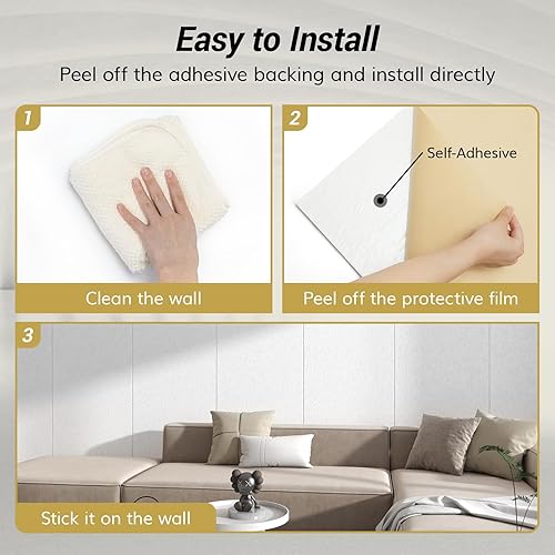 Miniatura 5 de TONOR 8 paneles acústicos, 47.2 x 23.6 x 0.35 pulgadas, paneles de pared autoadhesivos insonorizados, paneles de absorción de sonido para reducción