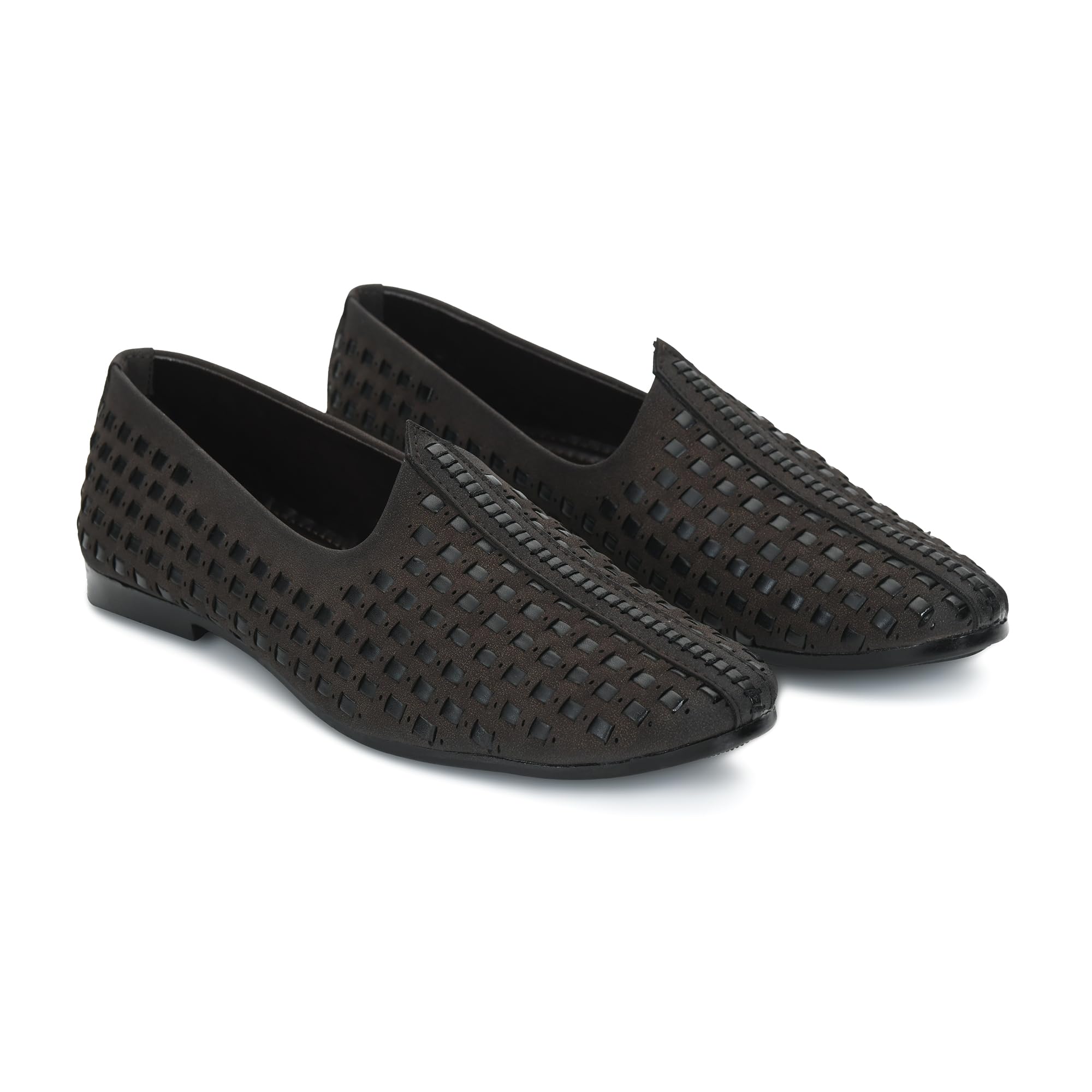 stepfox Men's Ethnic Slip-On Shoes | Designer Cutwork Mojari Look | Faux Suede Texture with Cushioned Sole for Festive, Wedding-picture-49