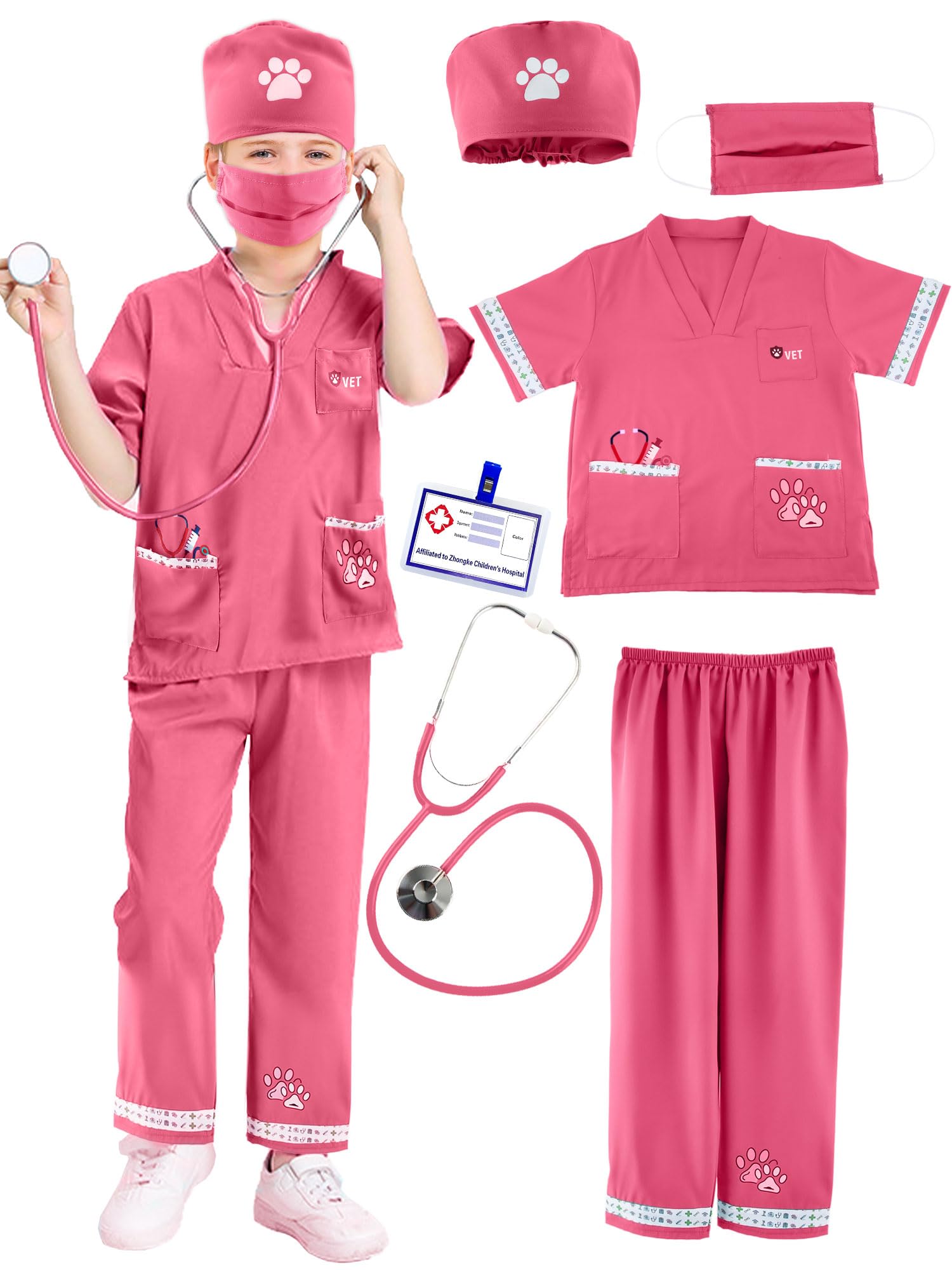 6 Pcs Kids Animal Doctor Costume Set Veterinary Dress Up Clothing for Kids Career Day Halloween Birthday Role Cosplay