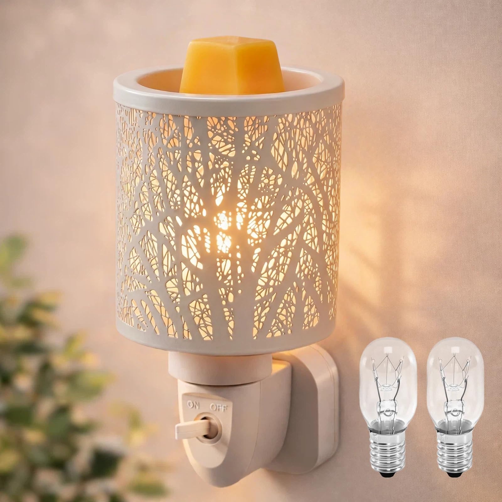 JOYOLO Plug In Wax Melt Burners Electric Oil Burner Wall, Wax Warmer With Spare Bulb for Bathroom Home Office, Night Light Scentsy Gift & Decor (Tree-white)