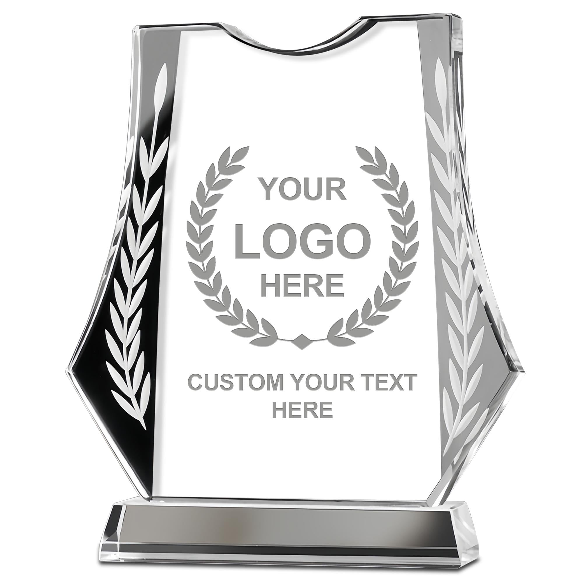 Emoragifou 8.27 x 5.9” Custom Crystal Trophy Award, Customized Engraved Crystal Award Plaque with Your Logo/Emblem/Text, Personalized Awards and