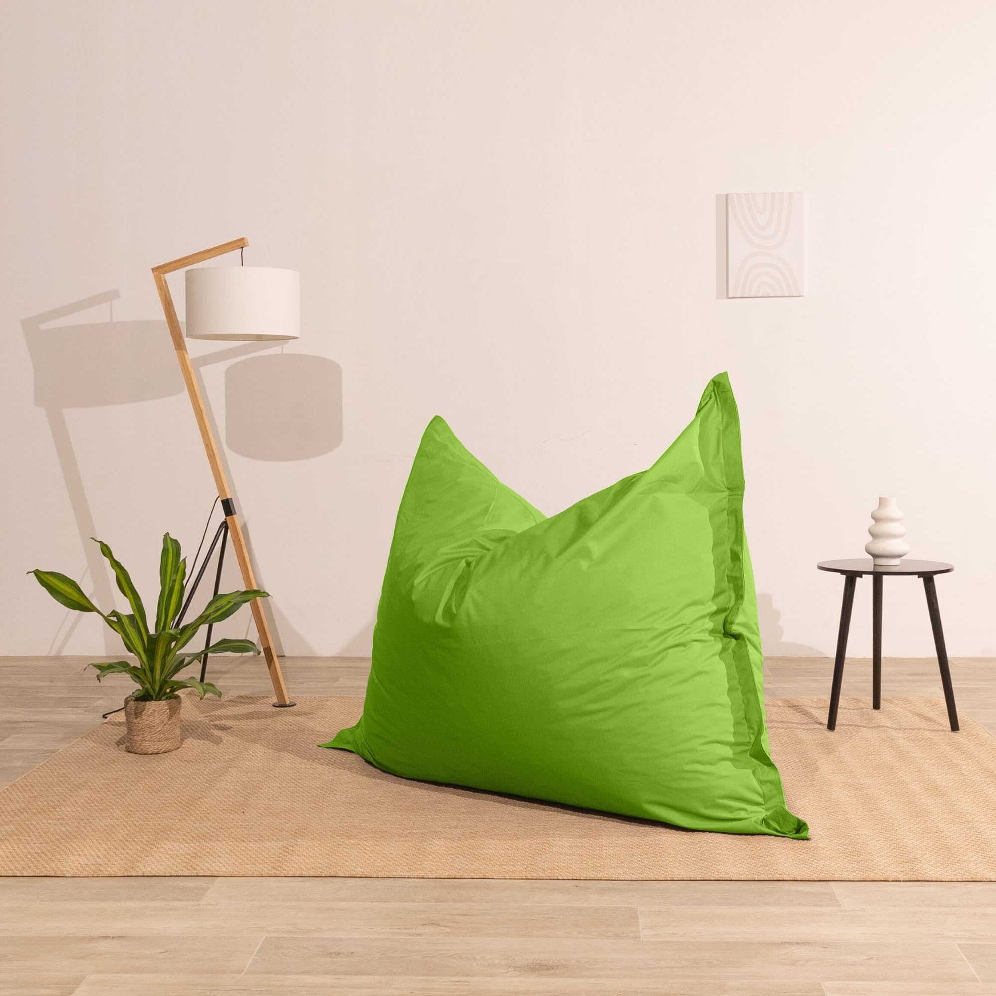 bananair - Puff Exterior Gigante con Relleno de Espuma Incluido - Tela Impermeable y Anti-UV - Cómodo y Versátil - Funda Lavable - Puff/Bean Bag XXL para Jardín (180 x 140 cm, Verde)