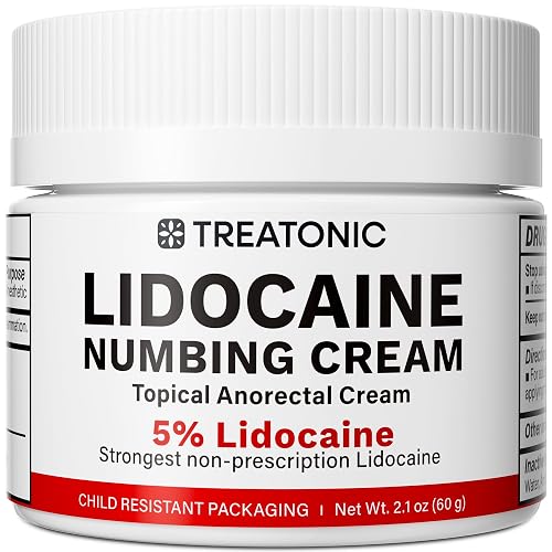 Treatonic 5% Lidocaine Numbing Cream: Lidocaine Cream Maximum Strength for Pain Relief, Itching, Burning, Soreness, Hemorrhoid Treatment - Fast Acting & Long Lasting Numbing - 2.1 oz