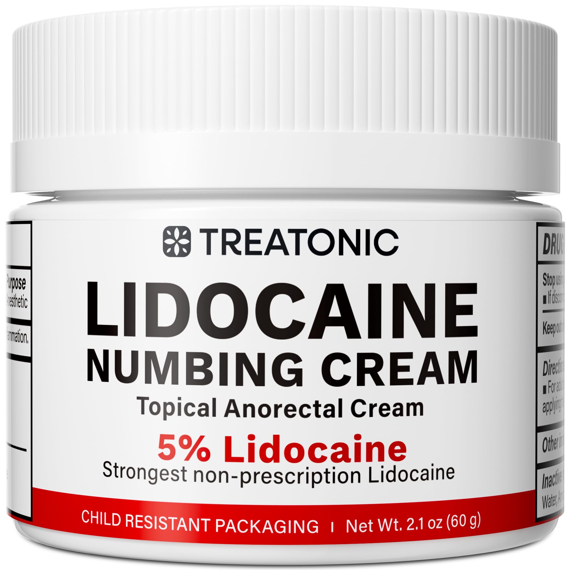 Treatonic 5% Lidocaine Numbing Cream: Lidocaine Cream Maximum Strength for Pain Relief, Itching, Burning, Soreness, Hemorrhoid Treatment - Fast Acting & Long Lasting Numbing Cream - 2.1 oz
