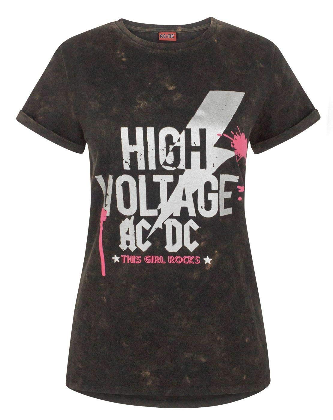 Vanilla Underground Women's Black Ac/Dc Slogan Text With Band Logo Short Sleeved T-Shirt - Large