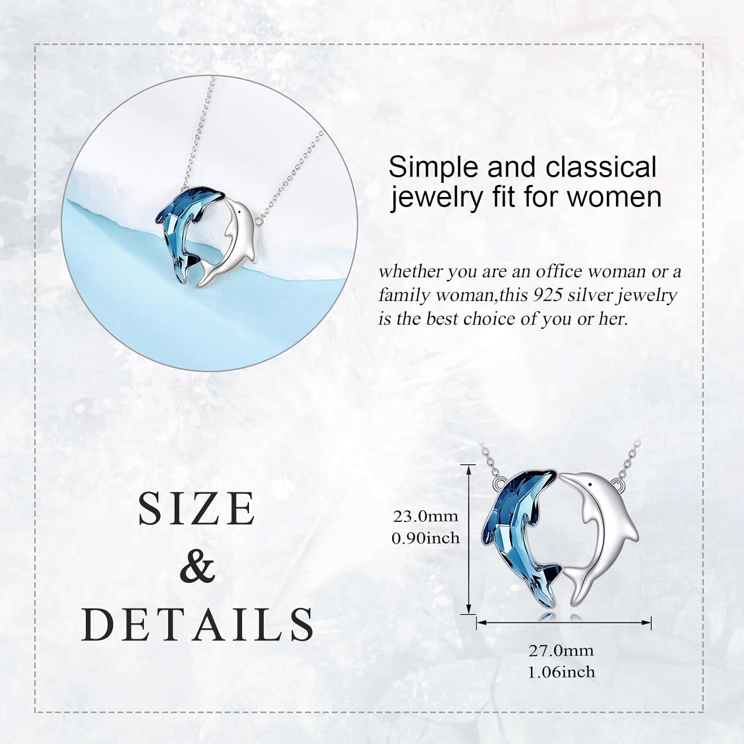 LUHE Dolphin Necklace for Women Sterling Silver Blue Crystal Pendant Jewelry Gifts for Women - Image 4