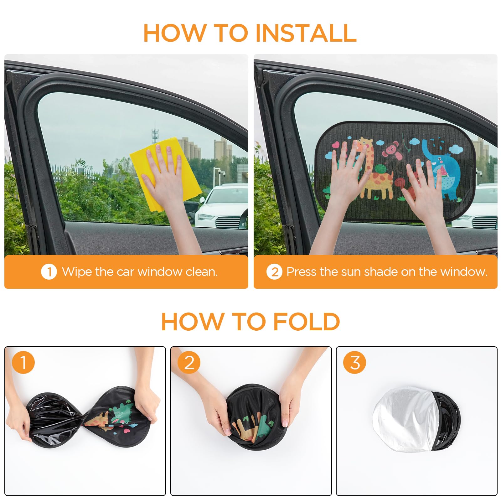 Lot De 2 Pare-soleil Voiture Bébé Romon 50x30cm - Ventouses, Protection UV 97%, Pliable