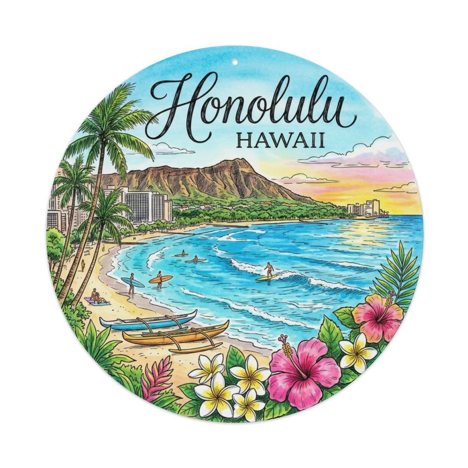 Este 8X8inch Style Vintage Travel Honolulu Hawaii Romance Metal Tin Sign