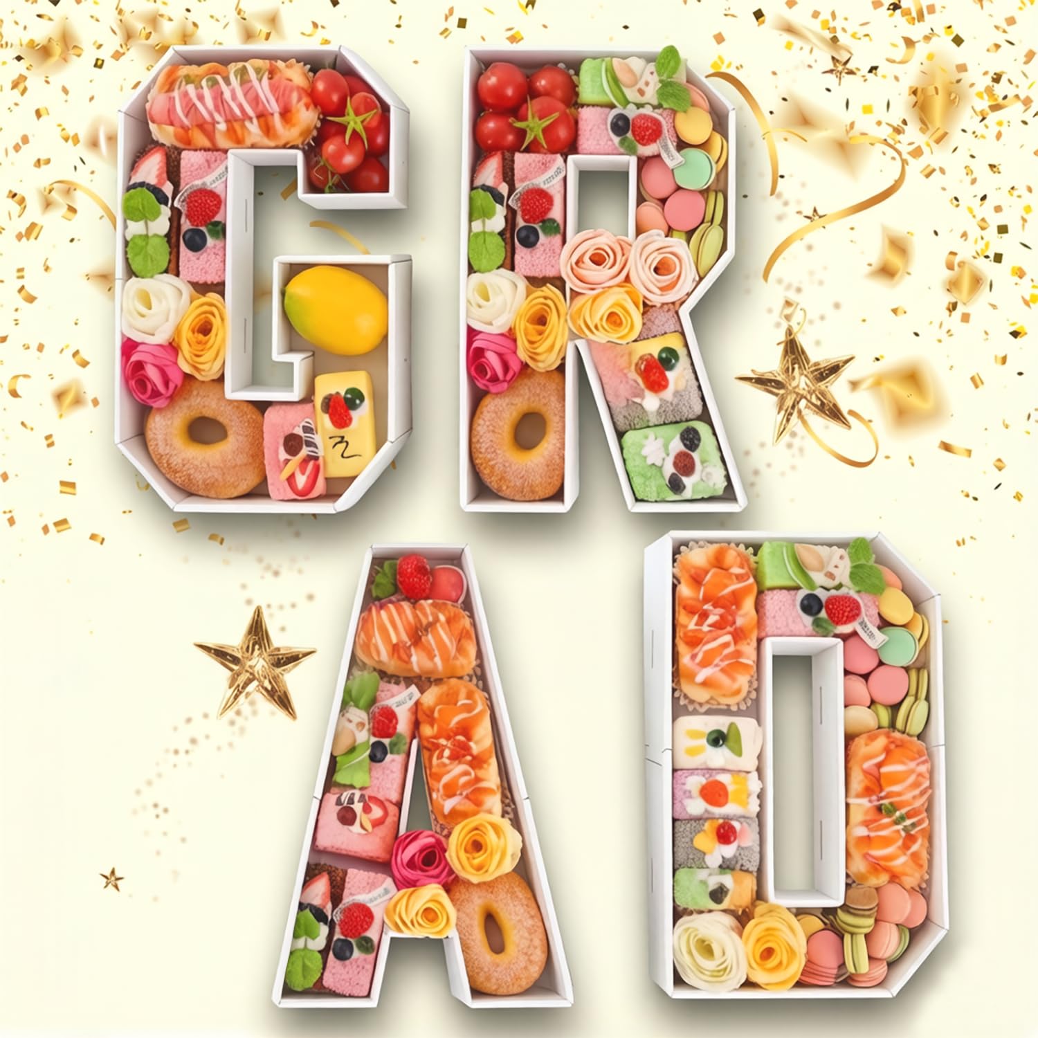 Photo 1 of 12.2 Inch White Charcuterie Number Box for Graduation Party Decorations 2026, Fillable Tray Numbers for Candy Chocolate Snacks, Large Centerpiece Supplies for Kindergarten Preschool College Grad(GRAD)