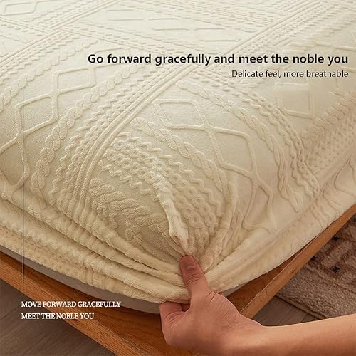 Miniatura 6 de TEVTEV Sábana bajera de franela sólida de felpa para cama individualindividual pequeña, doble, KingQueen, de terciopelo con bolsillo profundo de