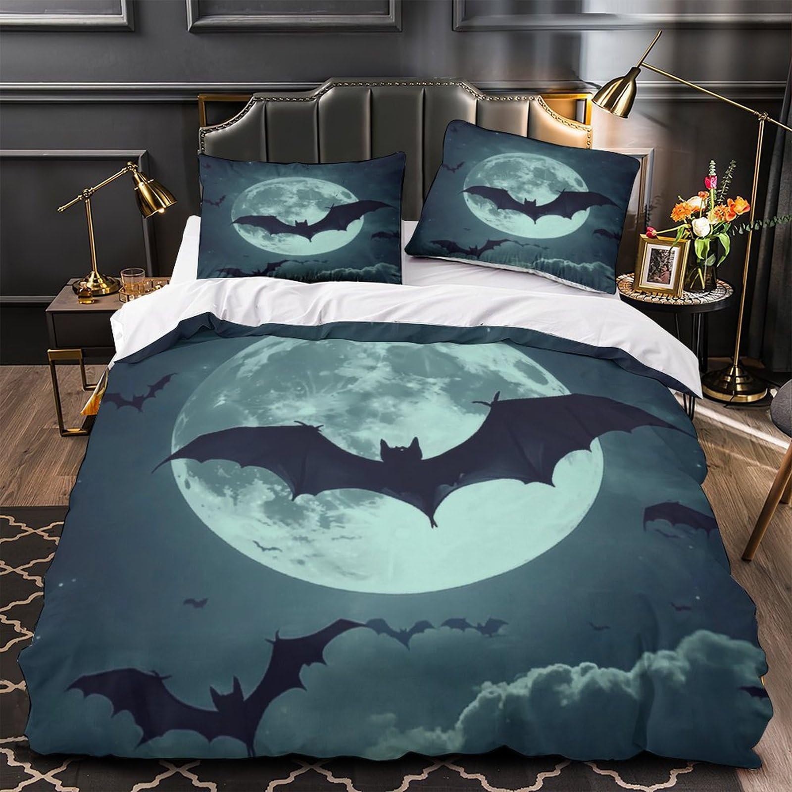 Housse de couette chauves-souris Halloween 3D microfibre parure de lit double 200x200cm