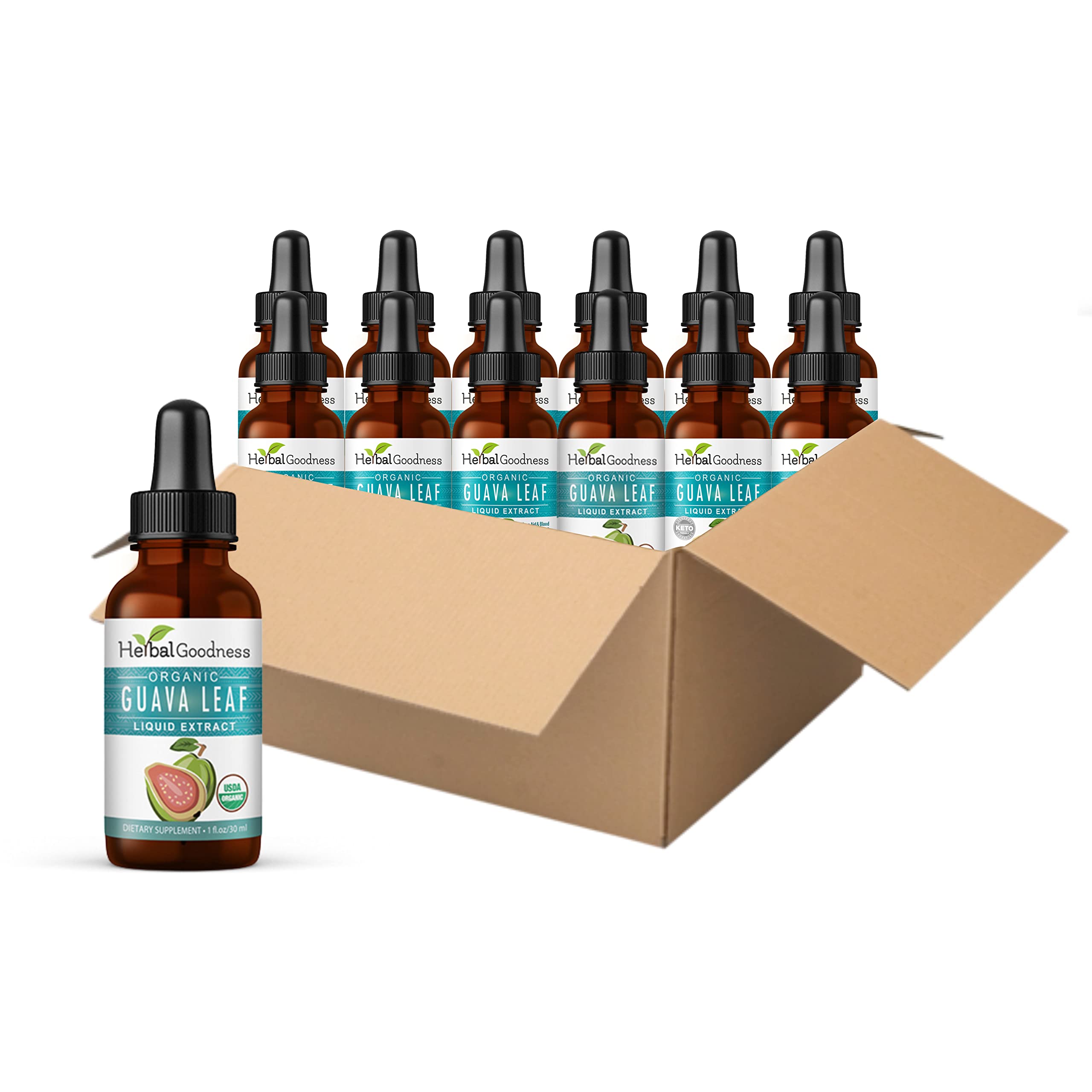 Guava Leaf Extract - Natural Guava Leaf - Support Hair, Skin & Nails, Digestion & Immunity - Health and Wellness - Non-GMO -1oz Liquid - Herbal Goodness (Pack of 12)
