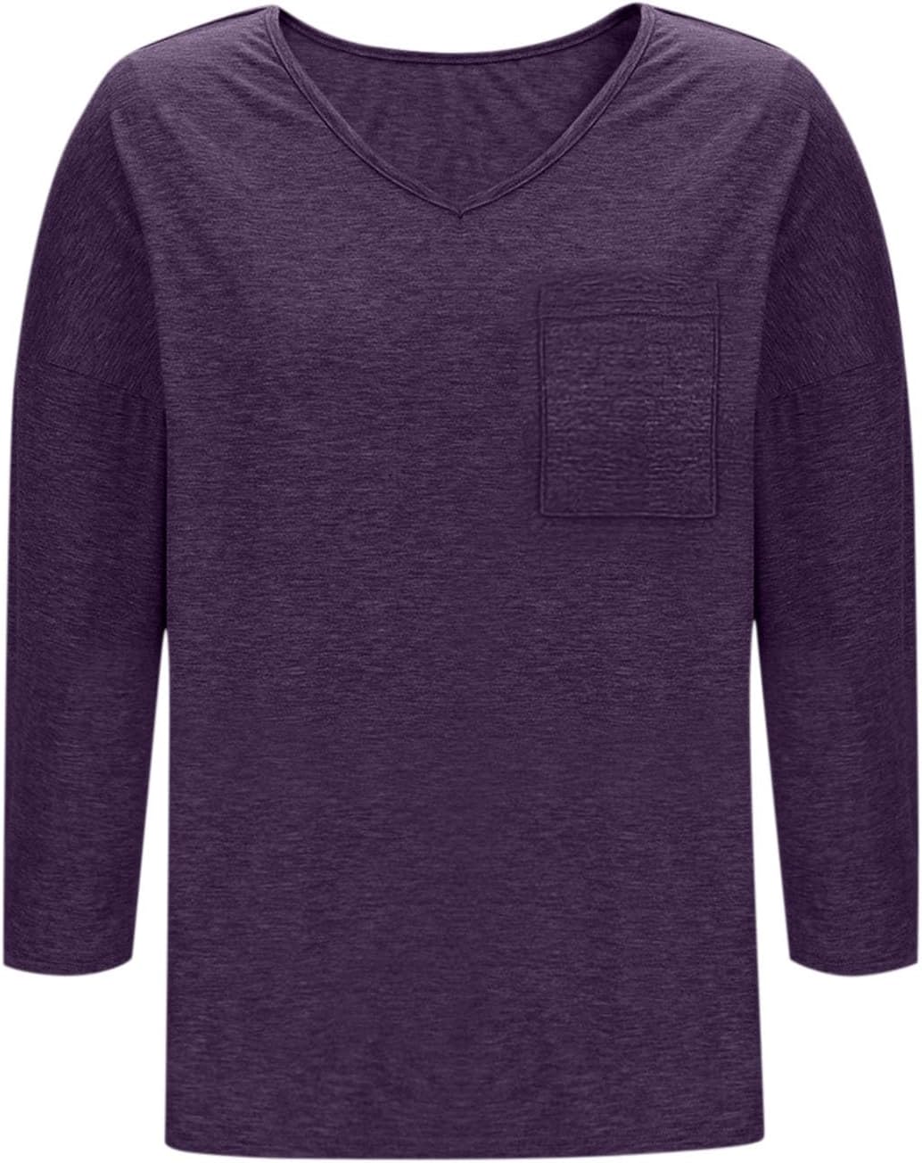 Womens Tops 3/4 Sleeves Dressy Casual Solid Color Lightweight Casual Comfy V Neck Basic Shirts Going Out Tees