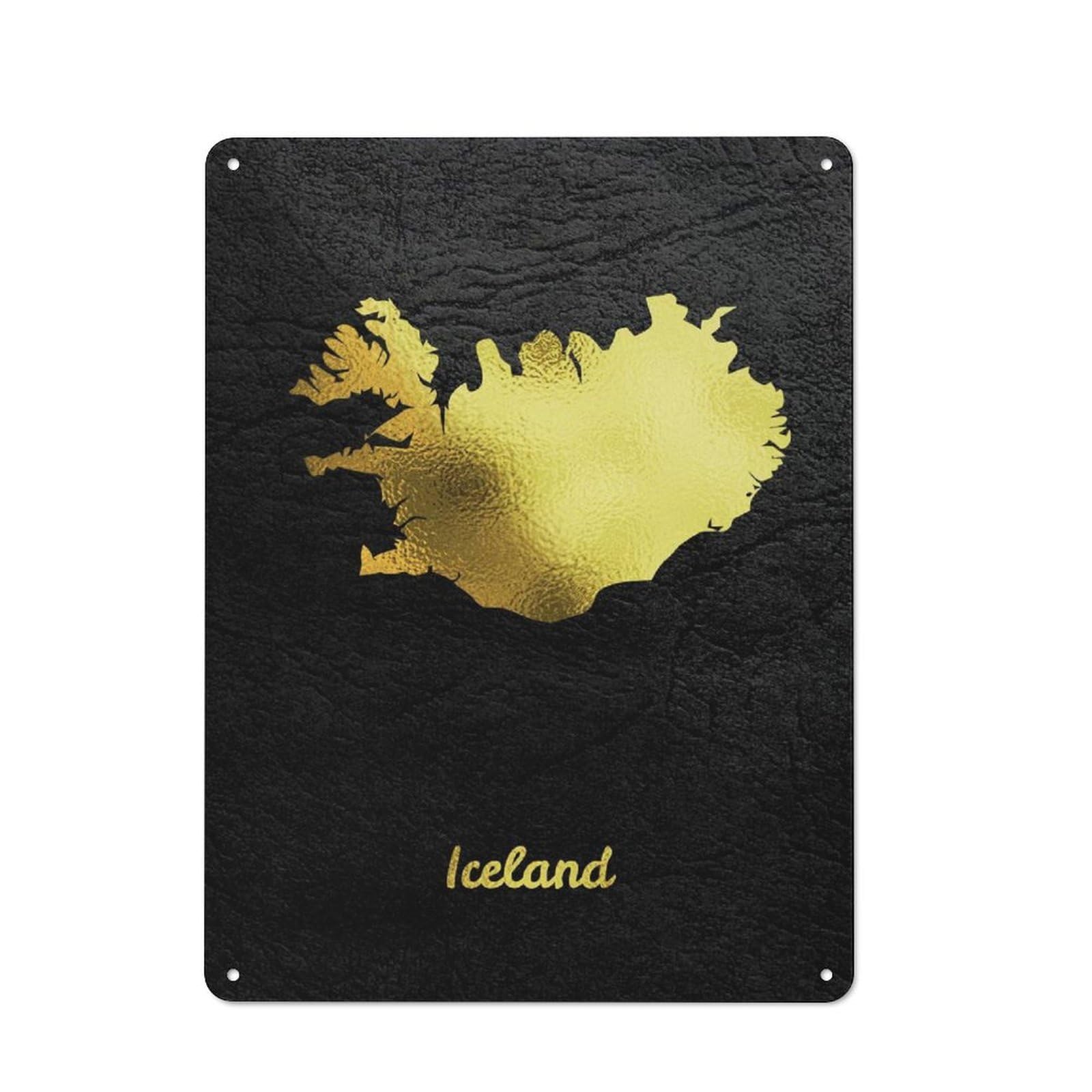 Junmoney Golden Map Art Iceland Industrial Retro Metal Sign 40X30cm, Shed Wall Plaque For Garage, Workshop, Shed Or Utility Room