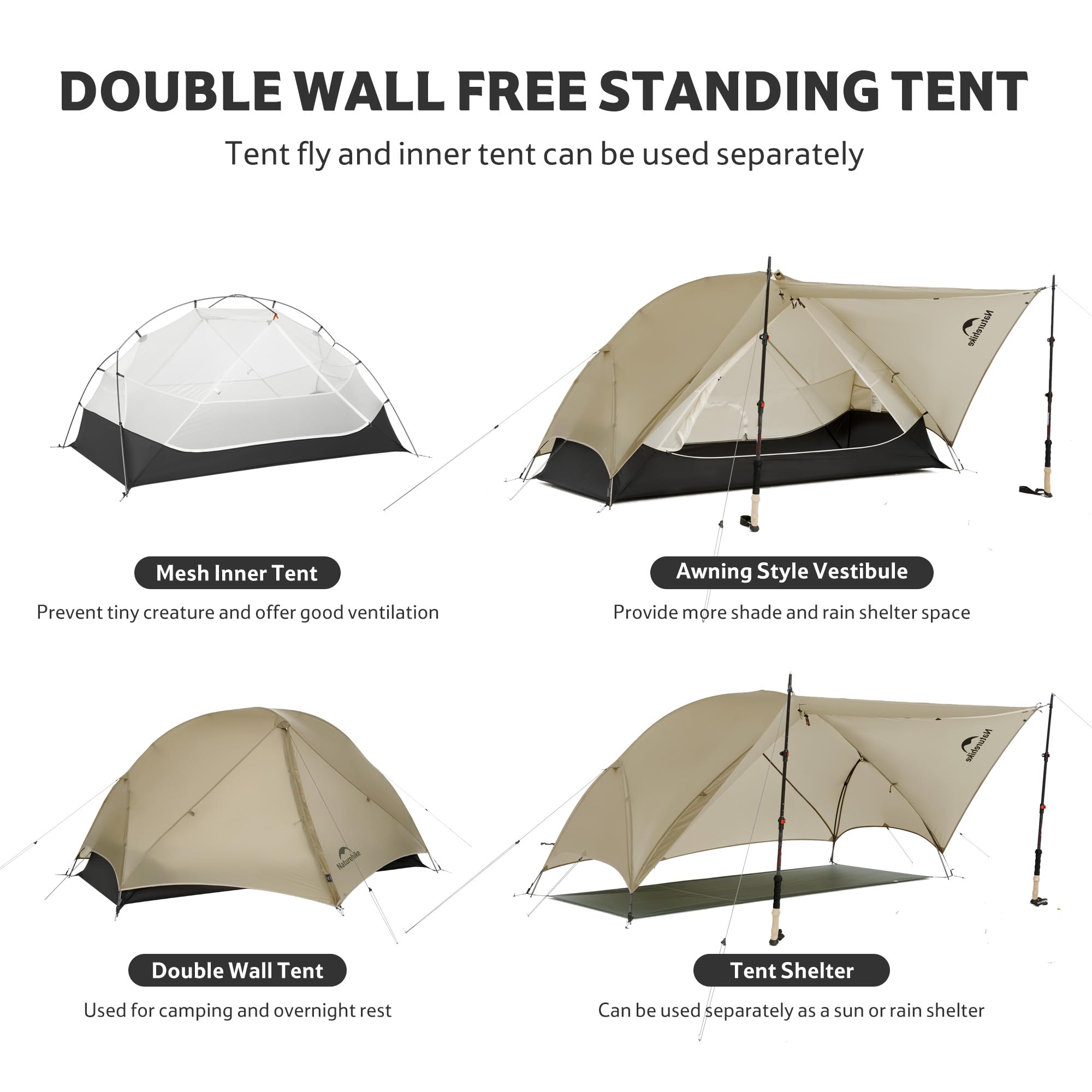 Naturehike Mongar UL Ultralight Windproof Wodoodporny Namiot Turystyczny Podwójny Przenośny 1/2 Osoby 3-4 Sezon Na Kemping Piesze Wycieczki