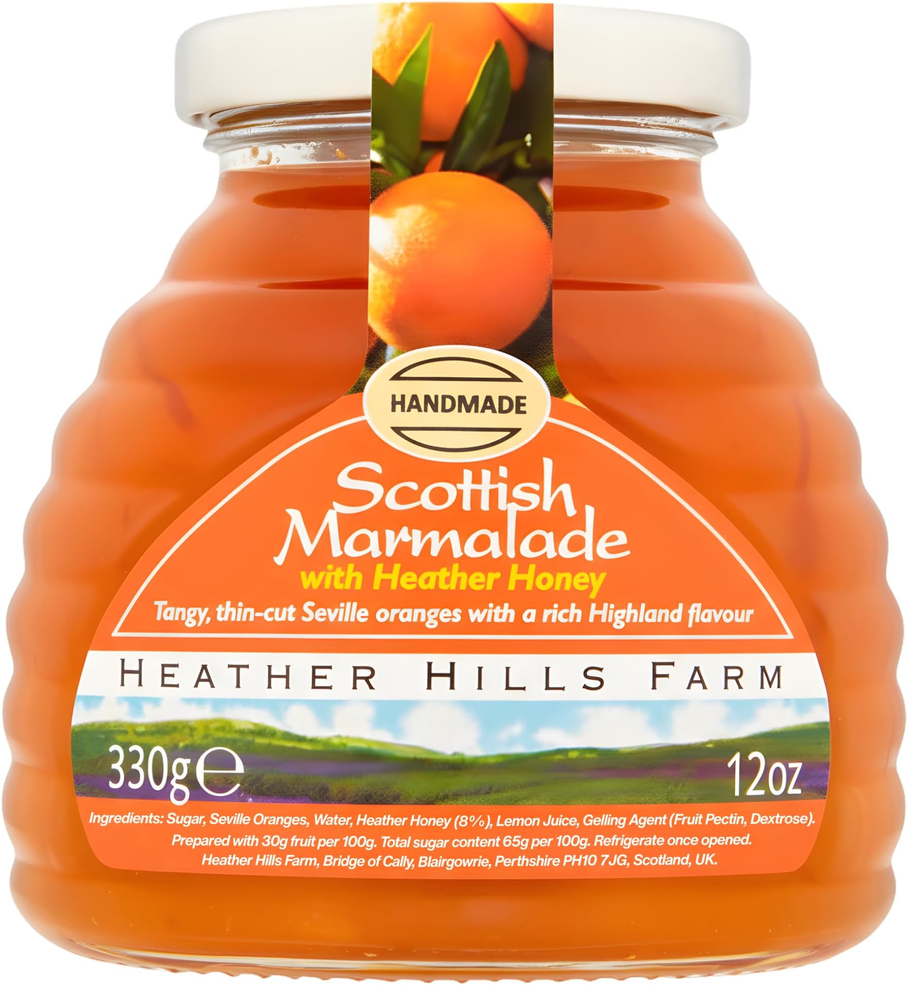 Heather Hills Farm Scottish Marmalade with Heather Honey 330g (11.6oz) - Handmade Fine-Cut Orange Marmalade Jam, Sweet & Tangy Scottish Food Gift Made in Scotland, Traditional Spread & Preserves