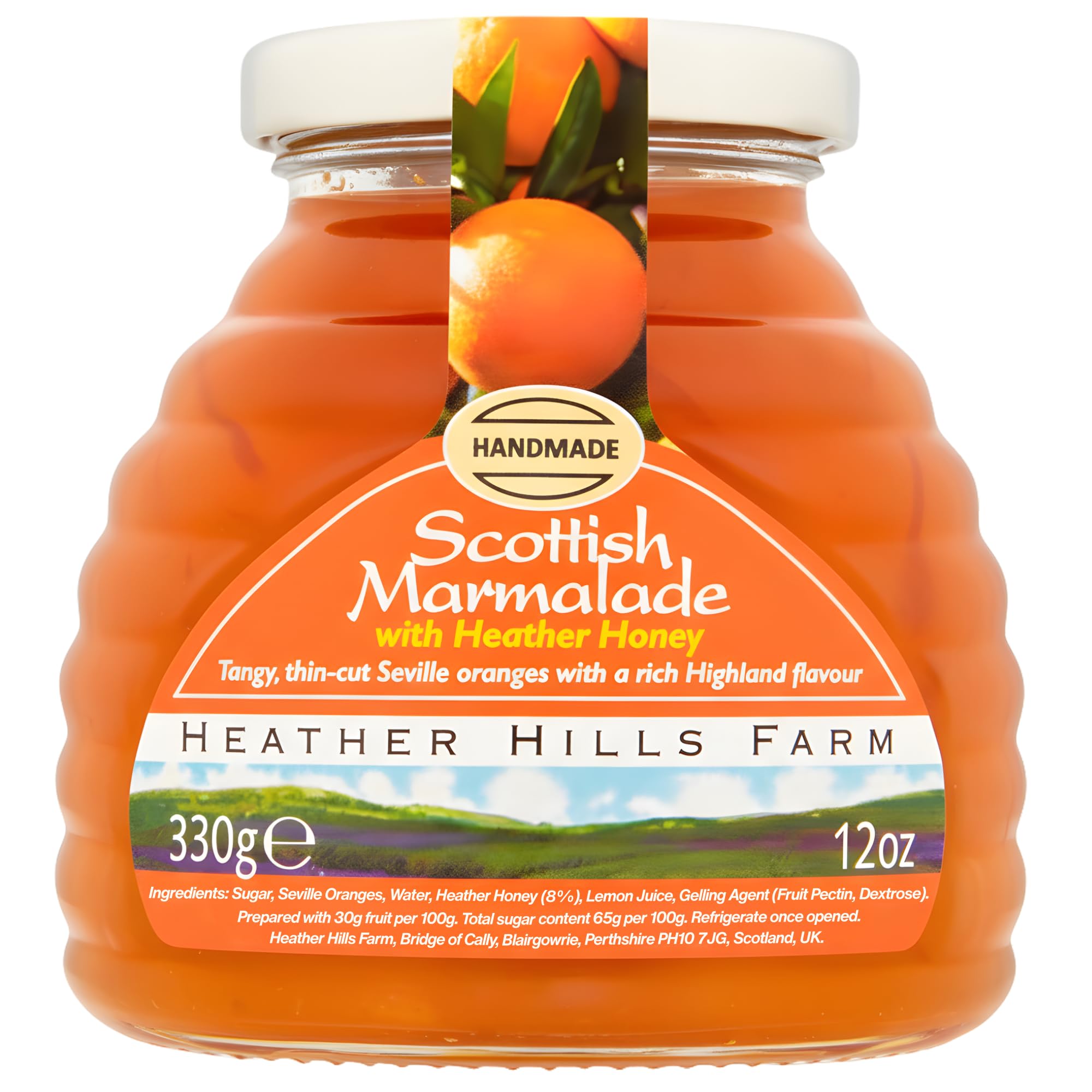 Heather Hills Farm Scottish Marmalade with Heather Honey 330g (11.6oz) - Handmade Fine-Cut Orange Marmalade Jam, Sweet & Tangy Scottish Food Gift Made in Scotland, Traditional Spread & Preserves