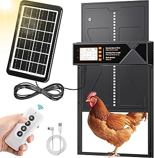 Rsaoty Clapet solaire pour poulailler - Taille mise à niveau automatique - Avec minuterie, capteur de lumière, télécommande, protection intelligente contre le pincement