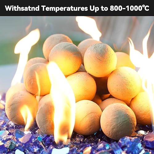 Miniatura 19 de Skyflame Juego de 6 bolas de fuego de cerámica, juego de 6 piedras redondas para fogatas o accesorios de chimeneas de interior y exterior, 5 Gris