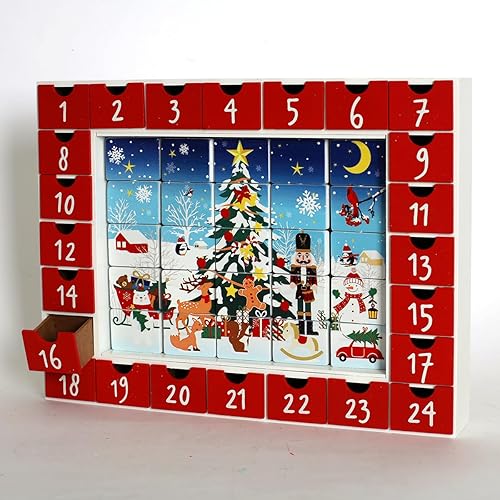 Miniatura 6 de Calendario de Adviento de madera de Navidad con 24 cajones, cuenta regresiva reutilizable para calendario de Adviento de Navidad para llenar