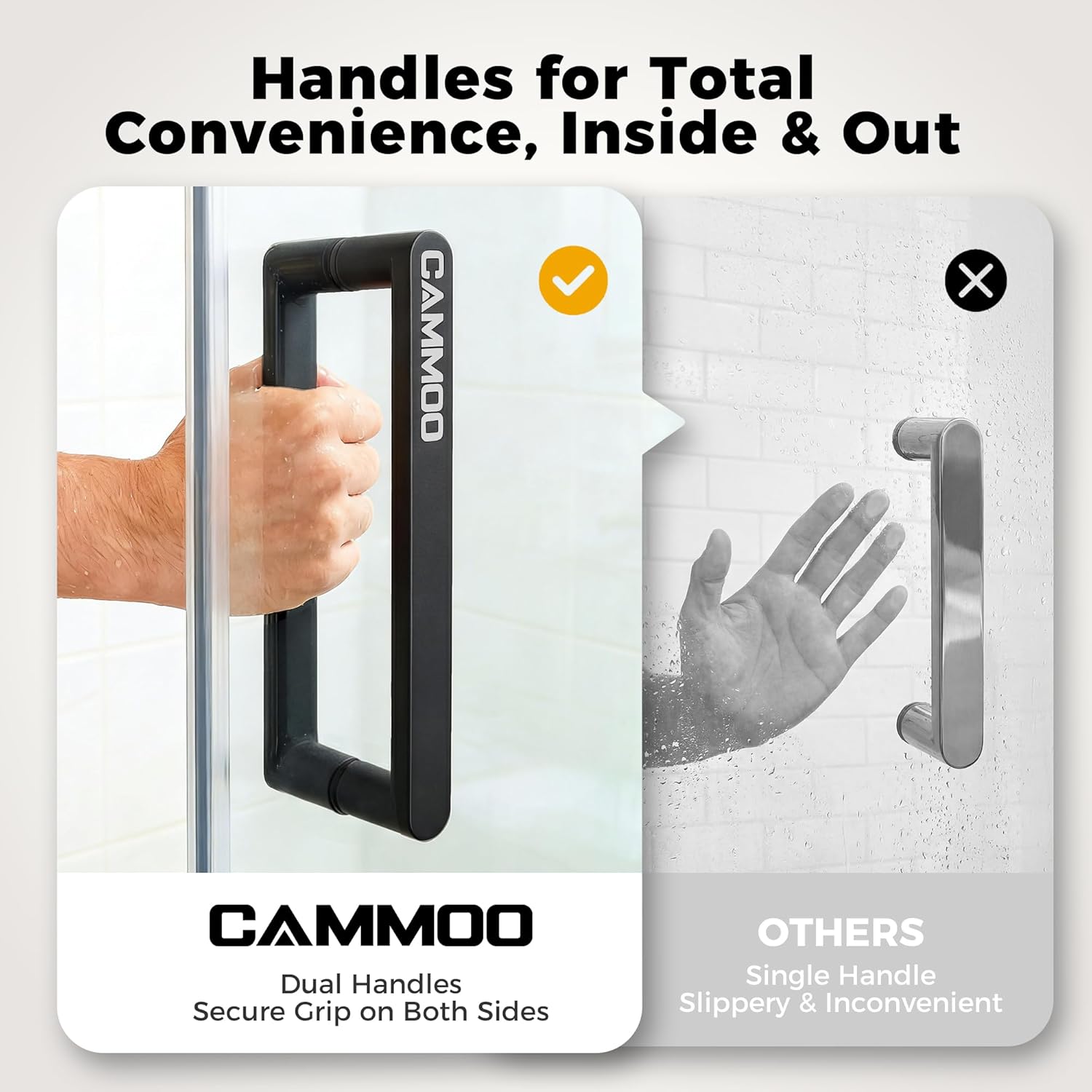 CAMMOO 56-60" W x 75" H Frameless Shower Door, Magnetic Sliding Glass Shower Door, 5/16"(8mm) Thick Tempered Glass, Leak-Proof Seals, Stainless Steel Hardware, Easy-Clean Nano Coating, Matte Black