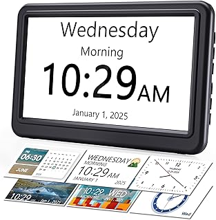 ROCAM Dementia Clock for Seniors, Large Display Digital Calendar Day Clock, 12 Themes 20 Custom Alarms & Reminders with 18 Ringtones, Automatic Dimmer, Medication Alarm Clock for Alzheimers/Elderly