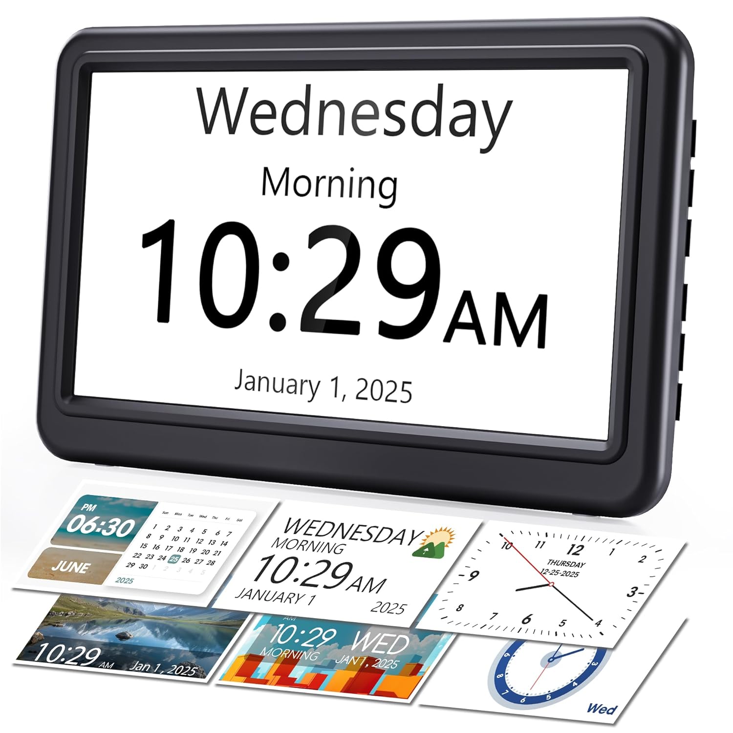 ROCAM Dementia Clock for Seniors Large Display Digital Calendar Day Clock 12 Themes 20 Custom Alarms Reminders with