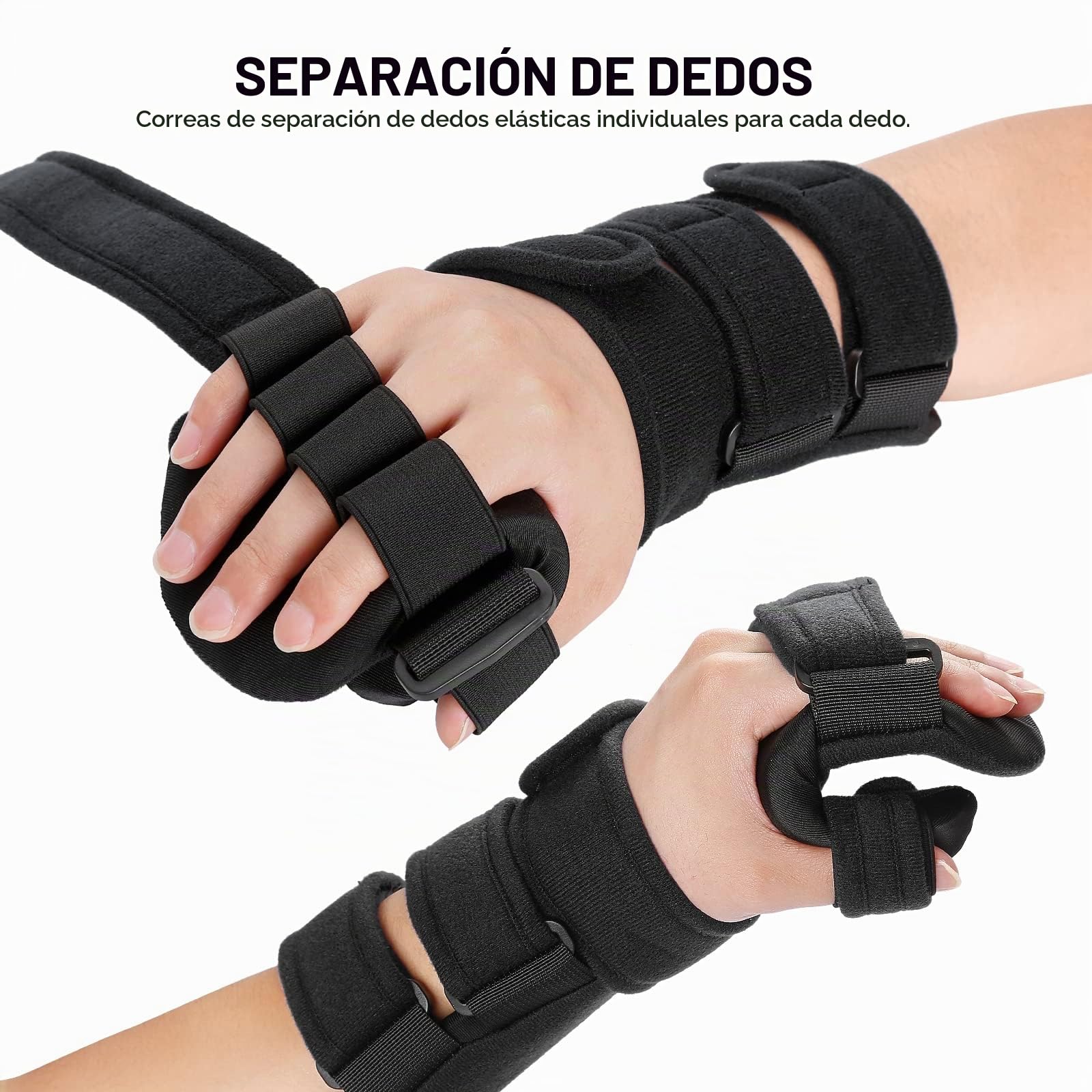 Férula de mano en reposo derecha e izquierda con separador de dedos Inmovilizador nocturno funcional Férula de dedo de la muñeca para el dolor del túnel carpiano, tendinitis (Derecho,Negro)