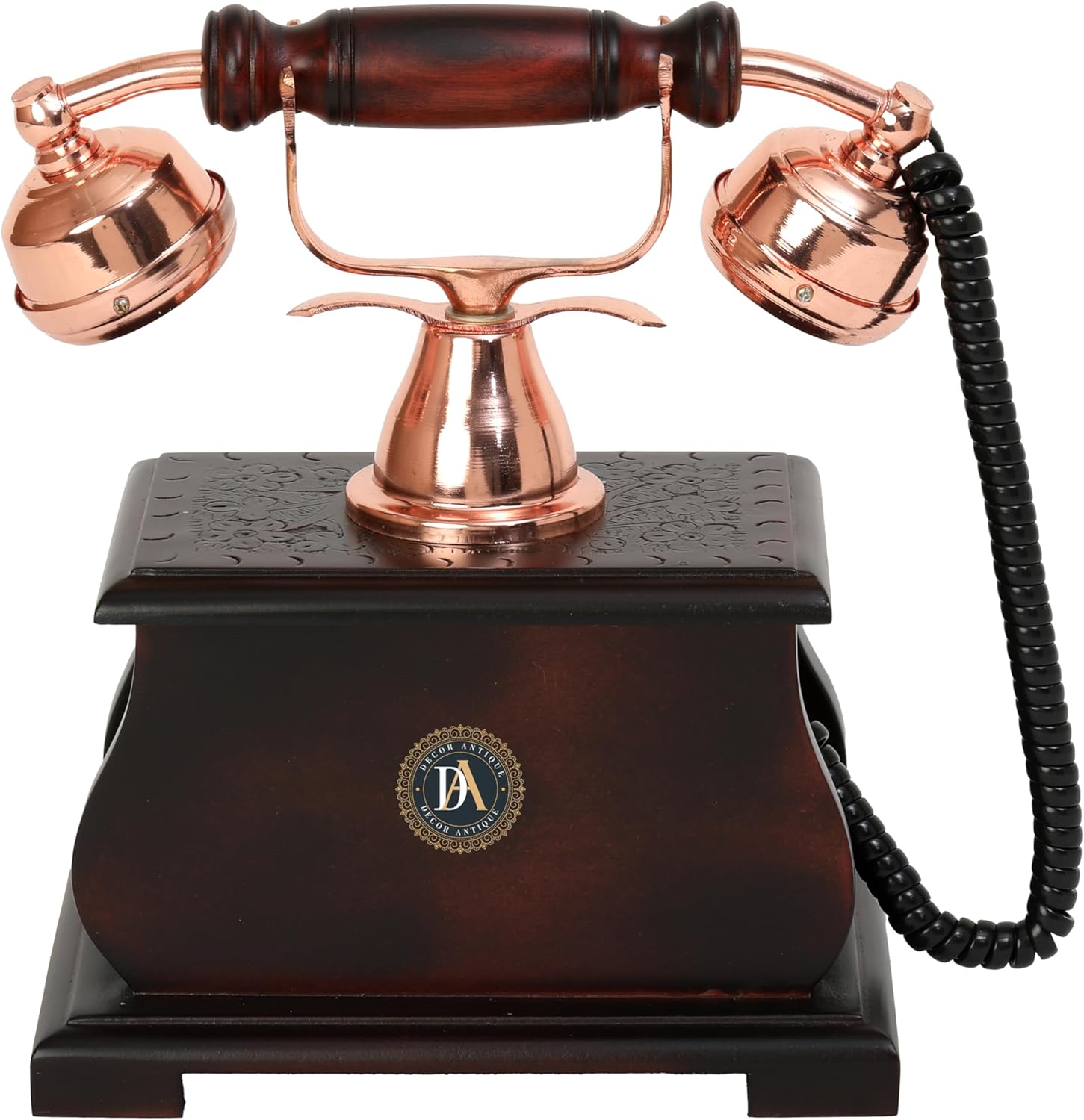 Old Classic Wooden Base Telephone Vintage Rotary Wooden Carving Work Phone (Non-Working)