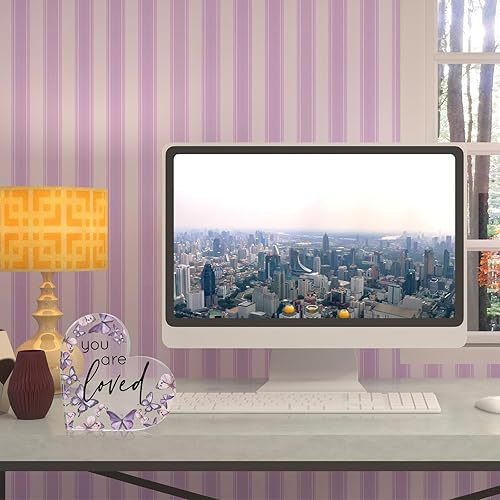 Miniatura 5 de Yulejo Regalo de San Valentín con texto en inglés "You Are Loved", decoración de acrílico en forma de corazón con mariposas rústicas, mesa de