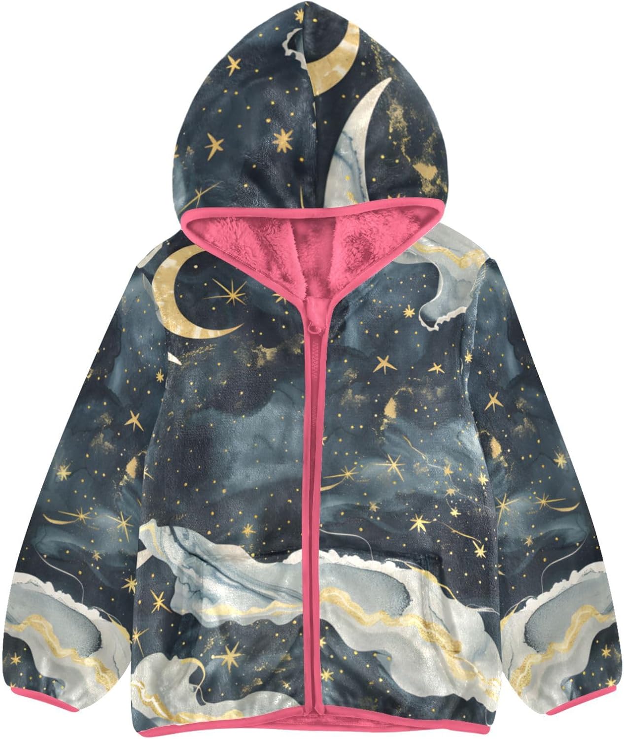 ALAZA Star and Moon Marble Hoodie Jacket for Girls Toddler Fleece Zip Up Coat Plush Jacket for 3 Years