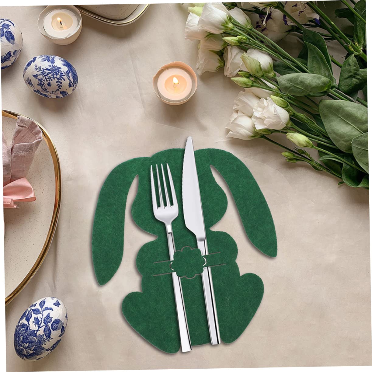 Garneck 8pcs Bunny Utensil Holders Cute Cutlery Pouches for Easter Table Decor Adorable Silverware Bags for Spring Party and Festive Celebrations