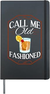 Old Fashioned Drink Cocktail Recipe Whiskey Hardcover Journal, Black