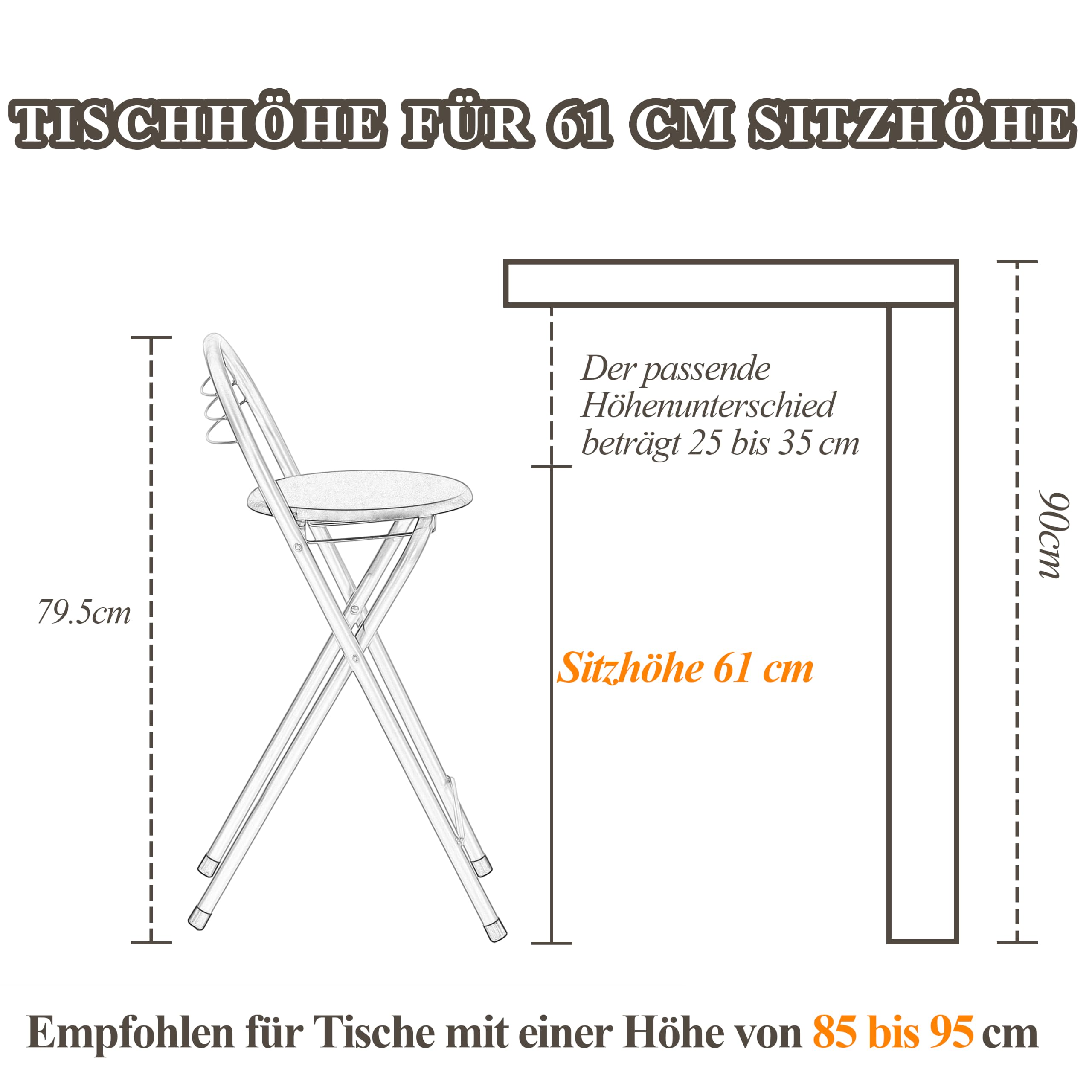 Tabouret Haut de Bar Pliant Lot de 2, Chêne&Argent/Hauteur D'Assise 61CM | Tabouret et Chaise de Bar Haute Pliante Pliable avec Dossier pour Exterieur Interieur Camping Jardin Balcon Salon