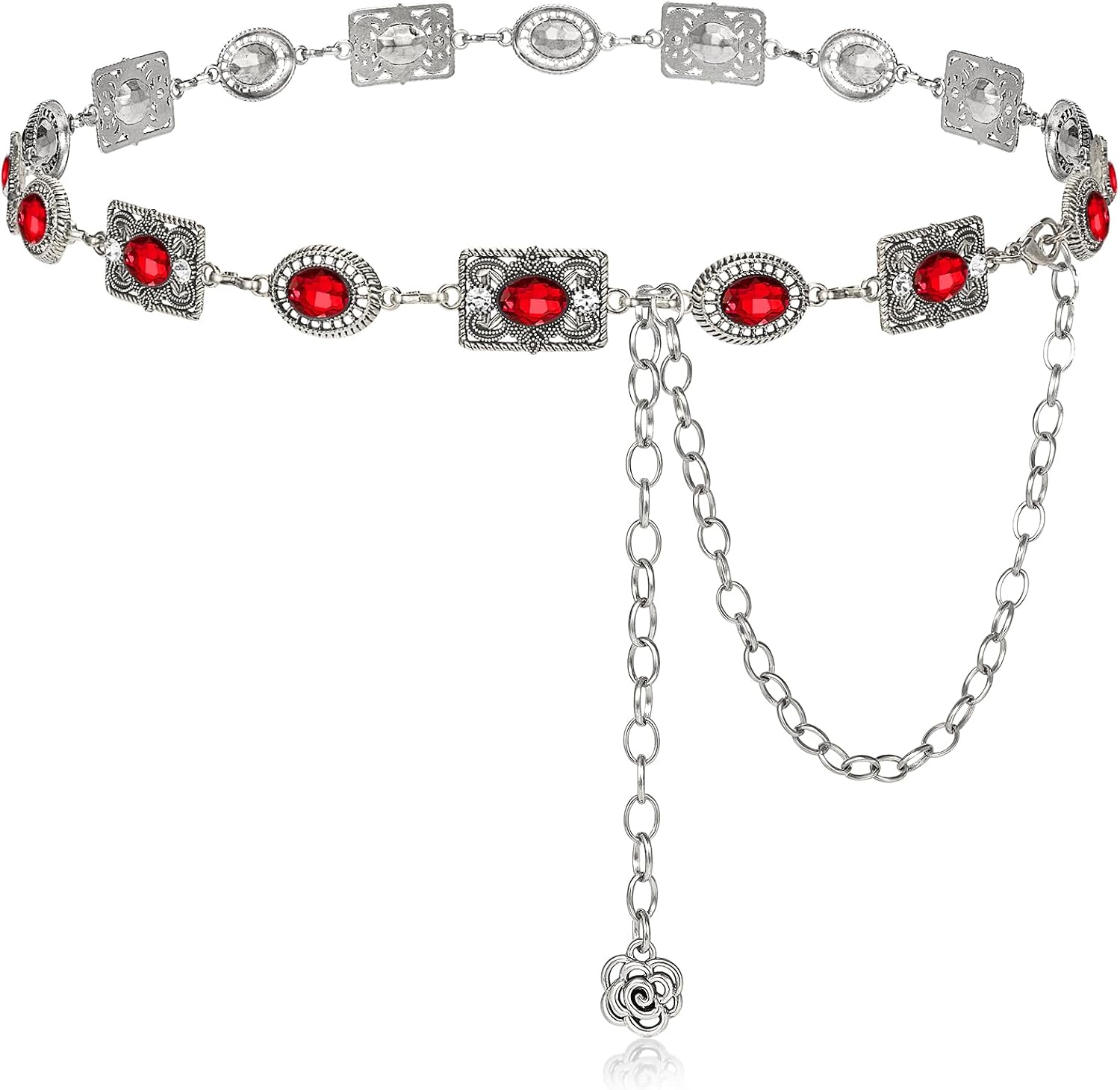 Women Western Concho Chain Belt Vintage Rhinestone Gems Boho Metal Waist Chain Jeans Dress Daily Concert Halloween