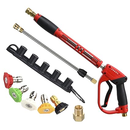 Tool Daily Deluxe High Pressure Washer Gun Wand Extension, 5 Nozzle Tips, M22 Fitting, 40 Inch, 5000 PSI