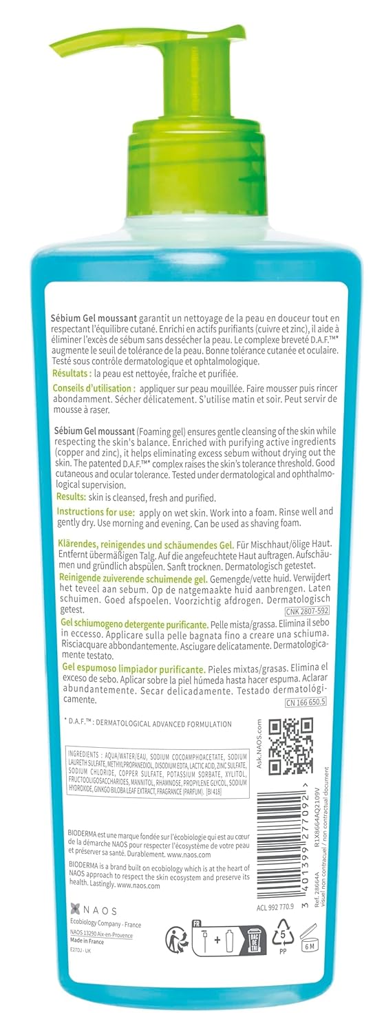 Bioderma - Face Cleanser - Sébium - Makeup Removing Cleanser - Skin Purifying - Face Wash for Combination to Oily Skin