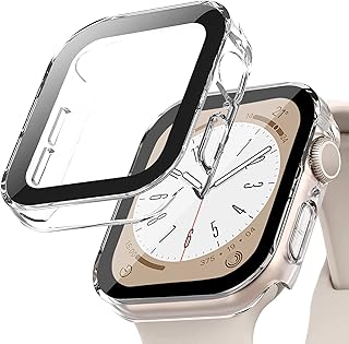 جراب حماية صلب مقاوم للماء من البولي كربونات ايهايهيس متوافق مع ساعة ابل 45 ملم شاشة مدمجة الزجاج المقوى كاملHDعالي الدقة ممتص للصدمات لسلسلة ساعات آي ووتش 8 7 شفاف